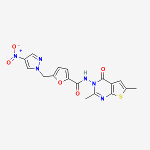 molecular formula C17H14N6O5S B4758045 N-(2,6-dimethyl-4-oxothieno[2,3-d]pyrimidin-3(4H)-yl)-5-[(4-nitro-1H-pyrazol-1-yl)methyl]-2-furamide 