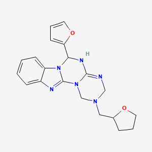 molecular formula C20H22N6O2 B4758060 6-(2-furyl)-2-(tetrahydro-2-furanylmethyl)-2,3,4,6-tetrahydro-1H-[1,3,5]triazino[1',2':3,4][1,3,5]triazino[1,2-a]benzimidazole 