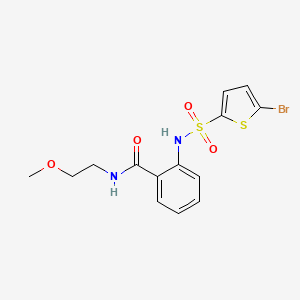 molecular formula C14H15BrN2O4S2 B4758219 2-{[(5-bromo-2-thienyl)sulfonyl]amino}-N-(2-methoxyethyl)benzamide 