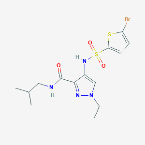 molecular formula C14H19BrN4O3S2 B4758240 4-{[(5-bromo-2-thienyl)sulfonyl]amino}-1-ethyl-N-isobutyl-1H-pyrazole-3-carboxamide 