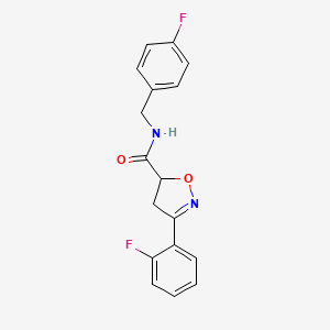 molecular formula C17H14F2N2O2 B4758291 N-(4-fluorobenzyl)-3-(2-fluorophenyl)-4,5-dihydro-5-isoxazolecarboxamide 