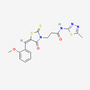 molecular formula C17H16N4O3S3 B4758299 3-[5-(2-methoxybenzylidene)-4-oxo-2-thioxo-1,3-thiazolidin-3-yl]-N-(5-methyl-1,3,4-thiadiazol-2-yl)propanamide 