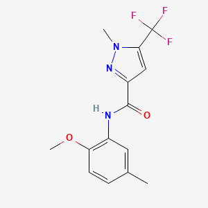 molecular formula C14H14F3N3O2 B4758327 N-(2-methoxy-5-methylphenyl)-1-methyl-5-(trifluoromethyl)-1H-pyrazole-3-carboxamide 