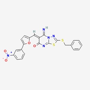 molecular formula C23H15N5O4S2 B4758441 2-(benzylthio)-5-imino-6-{[5-(3-nitrophenyl)-2-furyl]methylene}-5,6-dihydro-7H-[1,3,4]thiadiazolo[3,2-a]pyrimidin-7-one 