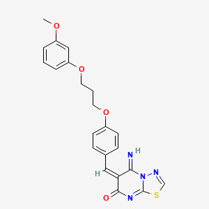 molecular formula C22H20N4O4S B4758516 5-imino-6-{4-[3-(3-methoxyphenoxy)propoxy]benzylidene}-5,6-dihydro-7H-[1,3,4]thiadiazolo[3,2-a]pyrimidin-7-one 