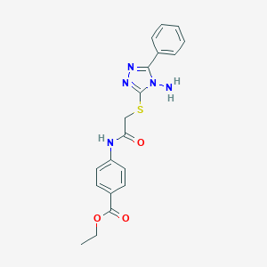 molecular formula C19H19N5O3S B475859 ethyl 4-({[(4-amino-5-phenyl-4H-1,2,4-triazol-3-yl)sulfanyl]acetyl}amino)benzoate CAS No. 665017-43-6