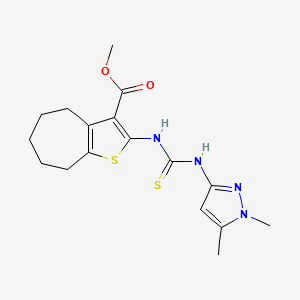 molecular formula C17H22N4O2S2 B4758628 methyl 2-({[(1,5-dimethyl-1H-pyrazol-3-yl)amino]carbonothioyl}amino)-5,6,7,8-tetrahydro-4H-cyclohepta[b]thiophene-3-carboxylate 