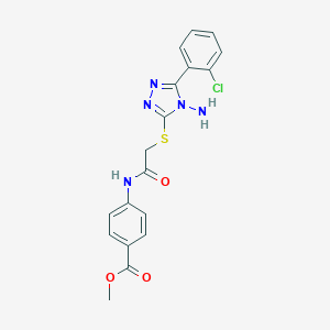 molecular formula C18H16ClN5O3S B475866 methyl 4-[({[4-amino-5-(2-chlorophenyl)-4H-1,2,4-triazol-3-yl]sulfanyl}acetyl)amino]benzoate CAS No. 578701-63-0