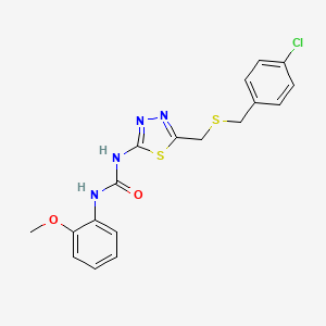 molecular formula C18H17ClN4O2S2 B4758720 N-(5-{[(4-chlorobenzyl)thio]methyl}-1,3,4-thiadiazol-2-yl)-N'-(2-methoxyphenyl)urea 
