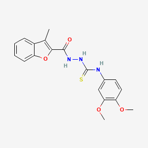 molecular formula C19H19N3O4S B4758799 N-(3,4-dimethoxyphenyl)-2-[(3-methyl-1-benzofuran-2-yl)carbonyl]hydrazinecarbothioamide 