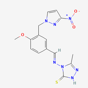 molecular formula C15H15N7O3S B4758831 4-({4-methoxy-3-[(3-nitro-1H-pyrazol-1-yl)methyl]benzylidene}amino)-5-methyl-4H-1,2,4-triazole-3-thiol 