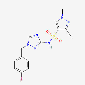 molecular formula C14H15FN6O2S B4758844 N-[1-(4-fluorobenzyl)-1H-1,2,4-triazol-3-yl]-1,3-dimethyl-1H-pyrazole-4-sulfonamide 