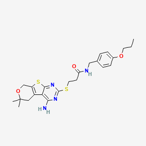 molecular formula C24H30N4O3S2 B4758940 3-[(4-amino-6,6-dimethyl-5,8-dihydro-6H-pyrano[4',3':4,5]thieno[2,3-d]pyrimidin-2-yl)thio]-N-(4-propoxybenzyl)propanamide 