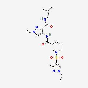 molecular formula C22H35N7O4S B4758978 N-{1-ethyl-3-[(isobutylamino)carbonyl]-1H-pyrazol-4-yl}-1-[(1-ethyl-3-methyl-1H-pyrazol-4-yl)sulfonyl]-3-piperidinecarboxamide 