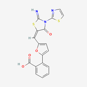 molecular formula C18H11N3O4S2 B4759175 2-(5-{[2-imino-4-oxo-3-(1,3-thiazol-2-yl)-1,3-thiazolidin-5-ylidene]methyl}-2-furyl)benzoic acid 