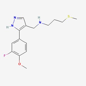 molecular formula C15H20FN3OS B4759247 N-{[3-(3-fluoro-4-methoxyphenyl)-1H-pyrazol-4-yl]methyl}-3-(methylthio)-1-propanamine 