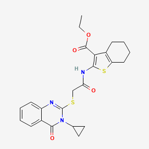 molecular formula C24H25N3O4S2 B4759297 ethyl 2-({[(3-cyclopropyl-4-oxo-3,4-dihydro-2-quinazolinyl)thio]acetyl}amino)-4,5,6,7-tetrahydro-1-benzothiophene-3-carboxylate 