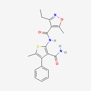 molecular formula C19H19N3O3S B4759305 N-[3-(aminocarbonyl)-5-methyl-4-phenyl-2-thienyl]-3-ethyl-5-methyl-4-isoxazolecarboxamide 