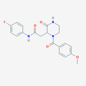 molecular formula C20H20FN3O4 B4759324 N-(4-fluorophenyl)-2-[1-(4-methoxybenzoyl)-3-oxo-2-piperazinyl]acetamide 