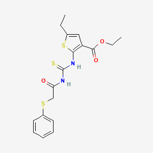 molecular formula C18H20N2O3S3 B4759432 ethyl 5-ethyl-2-[({[(phenylthio)acetyl]amino}carbonothioyl)amino]-3-thiophenecarboxylate 