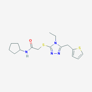 molecular formula C16H22N4OS2 B4759494 N-cyclopentyl-2-{[4-ethyl-5-(2-thienylmethyl)-4H-1,2,4-triazol-3-yl]thio}acetamide 