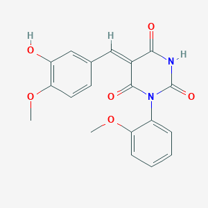 molecular formula C19H16N2O6 B4759523 5-(3-hydroxy-4-methoxybenzylidene)-1-(2-methoxyphenyl)-2,4,6(1H,3H,5H)-pyrimidinetrione 