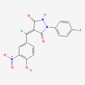 molecular formula C16H10FN3O5 B4759559 1-(4-fluorophenyl)-4-(4-hydroxy-3-nitrobenzylidene)-3,5-pyrazolidinedione 