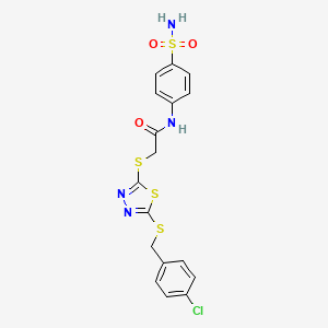 molecular formula C17H15ClN4O3S4 B4759607 N-[4-(aminosulfonyl)phenyl]-2-({5-[(4-chlorobenzyl)thio]-1,3,4-thiadiazol-2-yl}thio)acetamide 