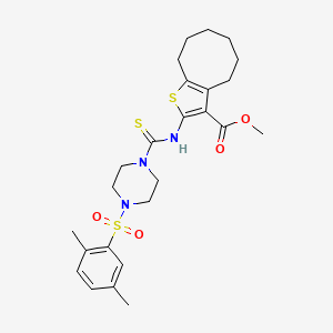 molecular formula C25H33N3O4S3 B4759629 methyl 2-[({4-[(2,5-dimethylphenyl)sulfonyl]-1-piperazinyl}carbonothioyl)amino]-4,5,6,7,8,9-hexahydrocycloocta[b]thiophene-3-carboxylate 