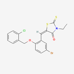 molecular formula C19H15BrClNO2S2 B4759693 5-{5-bromo-2-[(2-chlorobenzyl)oxy]benzylidene}-3-ethyl-2-thioxo-1,3-thiazolidin-4-one 