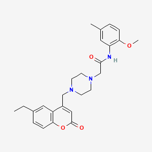 molecular formula C26H31N3O4 B4759705 2-{4-[(6-ethyl-2-oxo-2H-chromen-4-yl)methyl]-1-piperazinyl}-N-(2-methoxy-5-methylphenyl)acetamide 