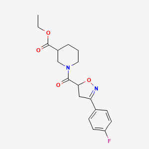 molecular formula C18H21FN2O4 B4759756 ethyl 1-{[3-(4-fluorophenyl)-4,5-dihydro-5-isoxazolyl]carbonyl}-3-piperidinecarboxylate 