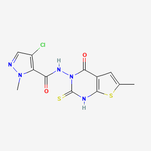 molecular formula C12H10ClN5O2S2 B4759799 4-chloro-N-(2-mercapto-6-methyl-4-oxothieno[2,3-d]pyrimidin-3(4H)-yl)-1-methyl-1H-pyrazole-5-carboxamide 