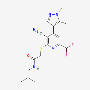 molecular formula C18H21F2N5OS B4759861 2-{[3-cyano-6-(difluoromethyl)-4-(1,5-dimethyl-1H-pyrazol-4-yl)-2-pyridinyl]thio}-N-isobutylacetamide 