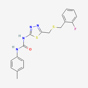 molecular formula C18H17FN4OS2 B4759903 N-(5-{[(2-fluorobenzyl)thio]methyl}-1,3,4-thiadiazol-2-yl)-N'-(4-methylphenyl)urea 