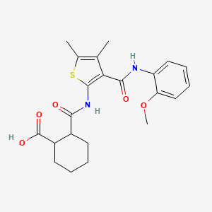 molecular formula C22H26N2O5S B4759943 2-{[(3-{[(2-methoxyphenyl)amino]carbonyl}-4,5-dimethyl-2-thienyl)amino]carbonyl}cyclohexanecarboxylic acid 