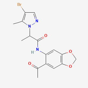molecular formula C16H16BrN3O4 B4760014 N-(6-acetyl-1,3-benzodioxol-5-yl)-2-(4-bromo-5-methyl-1H-pyrazol-1-yl)propanamide 