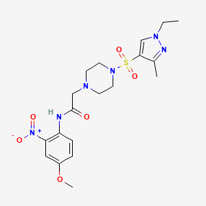 molecular formula C19H26N6O6S B4760077 2-{4-[(1-ethyl-3-methyl-1H-pyrazol-4-yl)sulfonyl]-1-piperazinyl}-N-(4-methoxy-2-nitrophenyl)acetamide 
