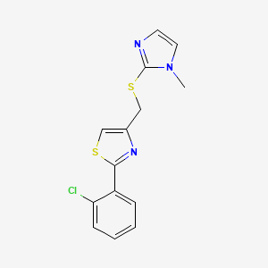 molecular formula C14H12ClN3S2 B4760184 2-(2-chlorophenyl)-4-{[(1-methyl-1H-imidazol-2-yl)thio]methyl}-1,3-thiazole 