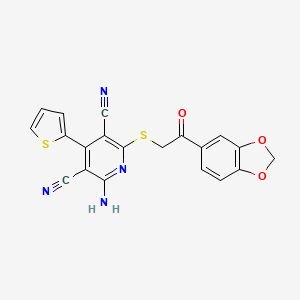molecular formula C20H12N4O3S2 B4760256 2-amino-6-{[2-(1,3-benzodioxol-5-yl)-2-oxoethyl]thio}-4-(2-thienyl)-3,5-pyridinedicarbonitrile 