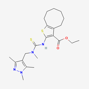 molecular formula C22H32N4O2S2 B4760273 ethyl 2-[({methyl[(1,3,5-trimethyl-1H-pyrazol-4-yl)methyl]amino}carbonothioyl)amino]-4,5,6,7,8,9-hexahydrocycloocta[b]thiophene-3-carboxylate 