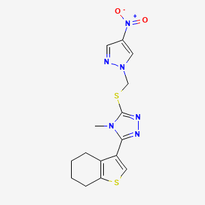 molecular formula C15H16N6O2S2 B4760320 4-methyl-3-{[(4-nitro-1H-pyrazol-1-yl)methyl]thio}-5-(4,5,6,7-tetrahydro-1-benzothien-3-yl)-4H-1,2,4-triazole 