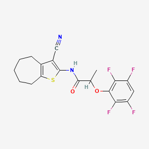 molecular formula C19H16F4N2O2S B4760325 N-(3-cyano-5,6,7,8-tetrahydro-4H-cyclohepta[b]thien-2-yl)-2-(2,3,5,6-tetrafluorophenoxy)propanamide 