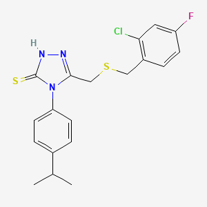 molecular formula C19H19ClFN3S2 B4760360 5-{[(2-chloro-4-fluorobenzyl)thio]methyl}-4-(4-isopropylphenyl)-4H-1,2,4-triazole-3-thiol 