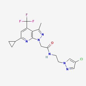 molecular formula C18H18ClF3N6O B4760384 N-[2-(4-chloro-1H-pyrazol-1-yl)ethyl]-2-[6-cyclopropyl-3-methyl-4-(trifluoromethyl)-1H-pyrazolo[3,4-b]pyridin-1-yl]acetamide 