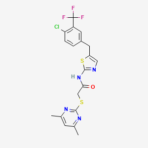molecular formula C19H16ClF3N4OS2 B4760395 N-{5-[4-chloro-3-(trifluoromethyl)benzyl]-1,3-thiazol-2-yl}-2-[(4,6-dimethyl-2-pyrimidinyl)thio]acetamide 