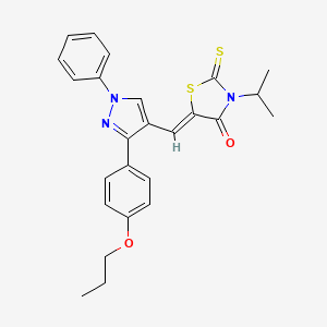 molecular formula C25H25N3O2S2 B4760509 3-isopropyl-5-{[1-phenyl-3-(4-propoxyphenyl)-1H-pyrazol-4-yl]methylene}-2-thioxo-1,3-thiazolidin-4-one 