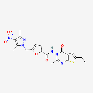 molecular formula C20H20N6O5S B4760675 5-[(3,5-dimethyl-4-nitro-1H-pyrazol-1-yl)methyl]-N-(6-ethyl-2-methyl-4-oxothieno[2,3-d]pyrimidin-3(4H)-yl)-2-furamide 