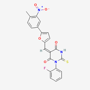 molecular formula C22H14FN3O5S B4760777 1-(2-fluorophenyl)-5-{[5-(4-methyl-3-nitrophenyl)-2-furyl]methylene}-2-thioxodihydro-4,6(1H,5H)-pyrimidinedione 