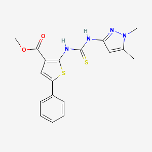 molecular formula C18H18N4O2S2 B4760799 methyl 2-({[(1,5-dimethyl-1H-pyrazol-3-yl)amino]carbonothioyl}amino)-5-phenyl-3-thiophenecarboxylate 